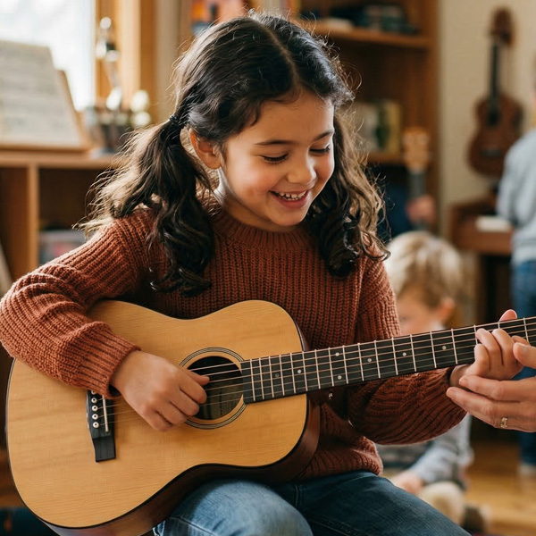 Young guitar student