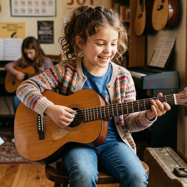 Children learning guitar
